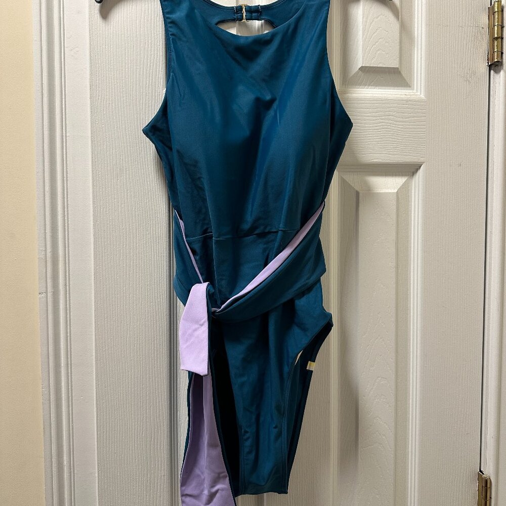 Summer Salt Swim THE COVE Belted One Piece Turquoise & Lavender USA 8
